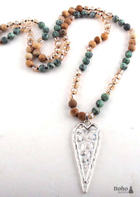 Boho Necklace, RH Antique Silver Cross, Lava Stone